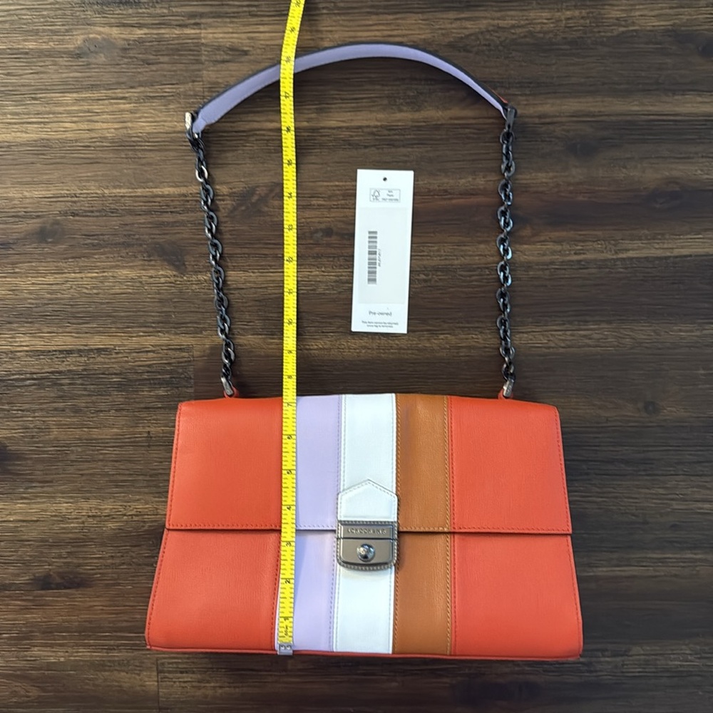 Longchamp Le Pliage Heritage Orange Colorblock Leather Shoulder Bag - Picture 15 of 16